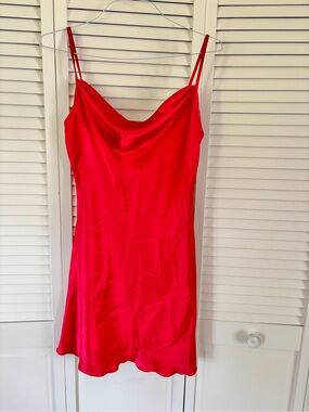 Vintage Bebe Red Satin Cowl Neck Slip Dress Large